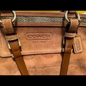 COACH brown suede tote bag with gold tone * NEW *